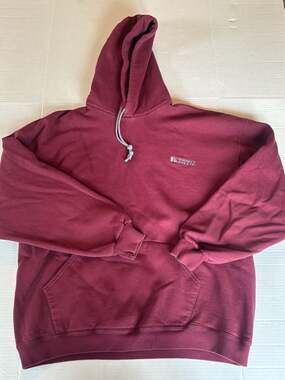Vintage 90s Russell Athletic Heavyweight Hoodie Sweatshirt XL Burgundy Stains